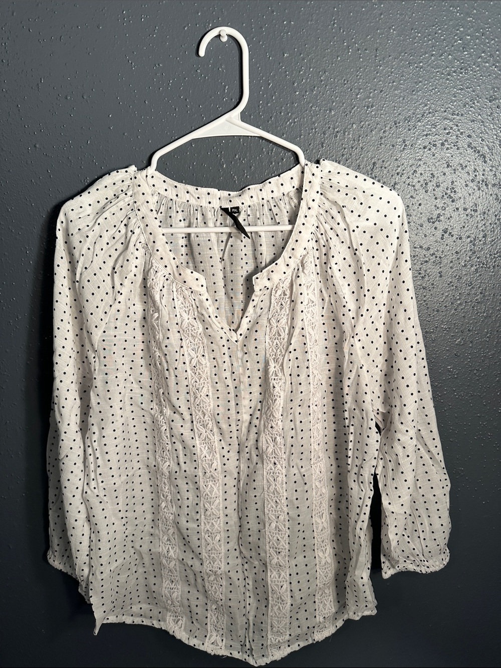 Lightweight White Polka Dot Peasant Blouse
